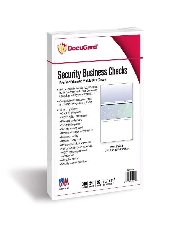 DocuGard Blue/Green Premier Prismatic Middle High Security Check Paper - QuickBooks & Laser/Inkjet Printer Compatible - 13 Security Features - 500 Blank Business Checks (04535) - Image 2