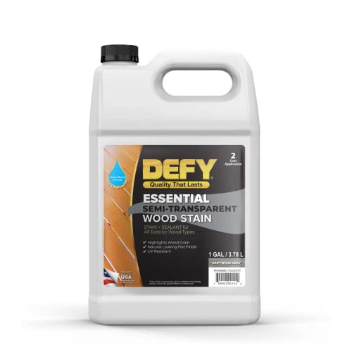 DEFY Essential Semi-Transparent Outdoor Wood Stain and Sealer in One, 1 Gallon, Driftwood Gray - Wood Sealer Outdoor Waterproof Deck Stain - Image 1