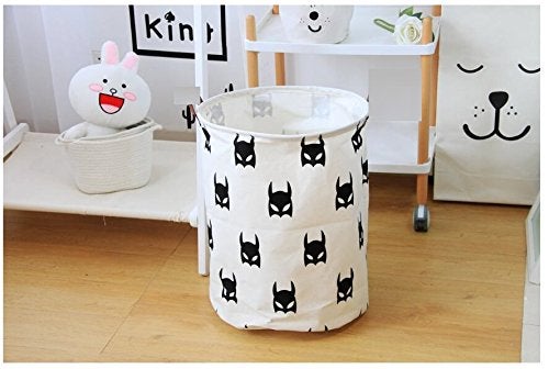 Homies International,Multipurpose European Style Round Shape Printed Foldable Open Laundry Storage Basket With Handle For Easy Carry.Size:L,White - Image 2