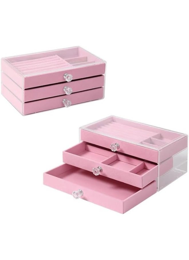 Generic SAFENHAND Velvet Jewelry Organizer with 3 Drawers, Clear Acrylic Jewelry Box for Earrings, Bangles, Bracelets, Necklaces, and Rings  - Image 1