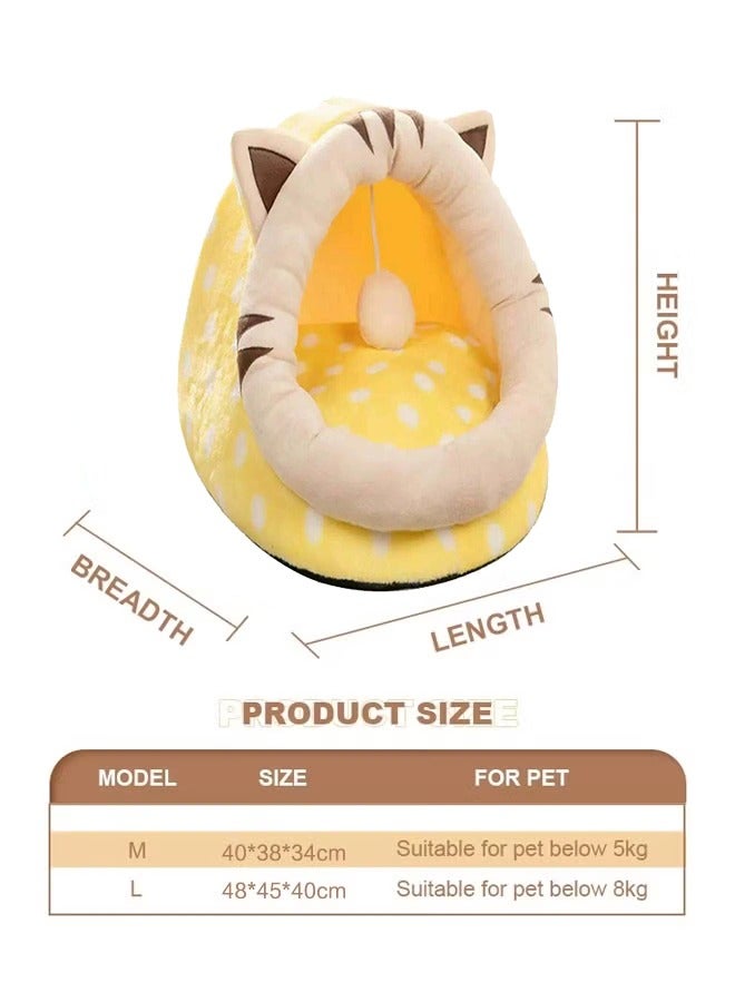 Generic Cat House，Cat Resting Bed with Removable Mat ,pet house,Pet Bed Indoor Pet Bed Cat Bed Semi Enclosed Cat Hole Bed Cat Supplies ， Equipped with Washable and Removable Mat Cat tent Animal bed(yellow)  - Image 2