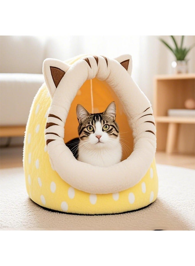 Generic Cat House，Cat Resting Bed with Removable Mat ,pet house,Pet Bed Indoor Pet Bed Cat Bed Semi Enclosed Cat Hole Bed Cat Supplies ， Equipped with Washable and Removable Mat Cat tent Animal bed(yellow)  - Image 5