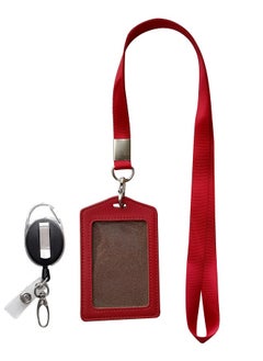 HoAoOo Id Card Case + Heavy Duty Lanyard (Red)+ Badge Holder Retractable Reel Carabiner And Plastic Clip (Soft Genuine Leather Case)  - Image 4