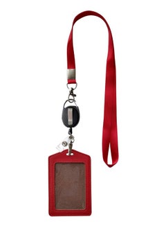 HoAoOo Id Card Case + Heavy Duty Lanyard (Red)+ Badge Holder Retractable Reel Carabiner And Plastic Clip (Soft Genuine Leather Case)  - Image 3