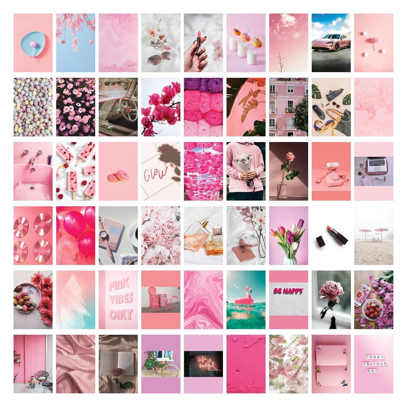 D2C Pink Aesthetic Wall Collage Kit Card Stock Posters 54 Pc 4x6 Inch For Girls Stylish Wall Transformation for Dorm Bedroom Living Room Office Create Enchanting Photo Display - Image 1
