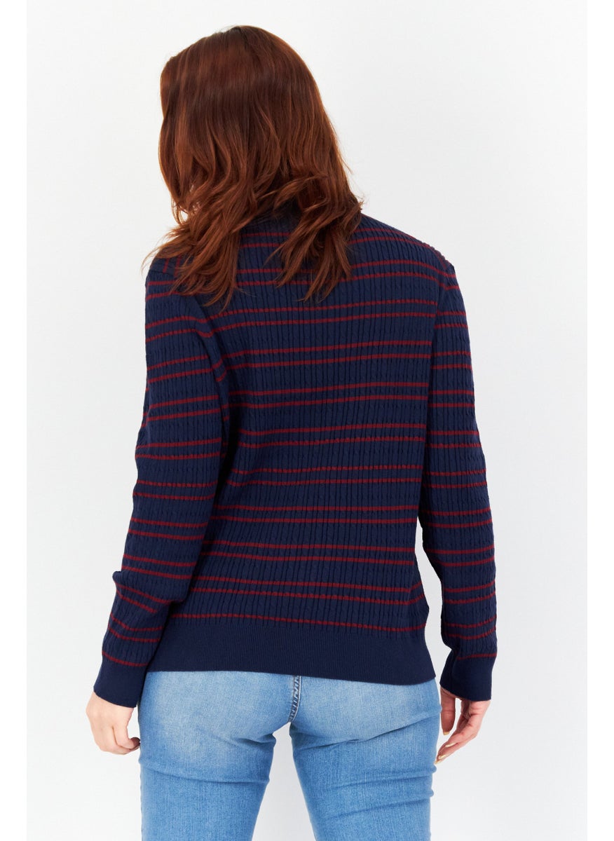 Tchibo Women Crew Neck Long Sleeves Stripe Sweater, Navy  - Image 2