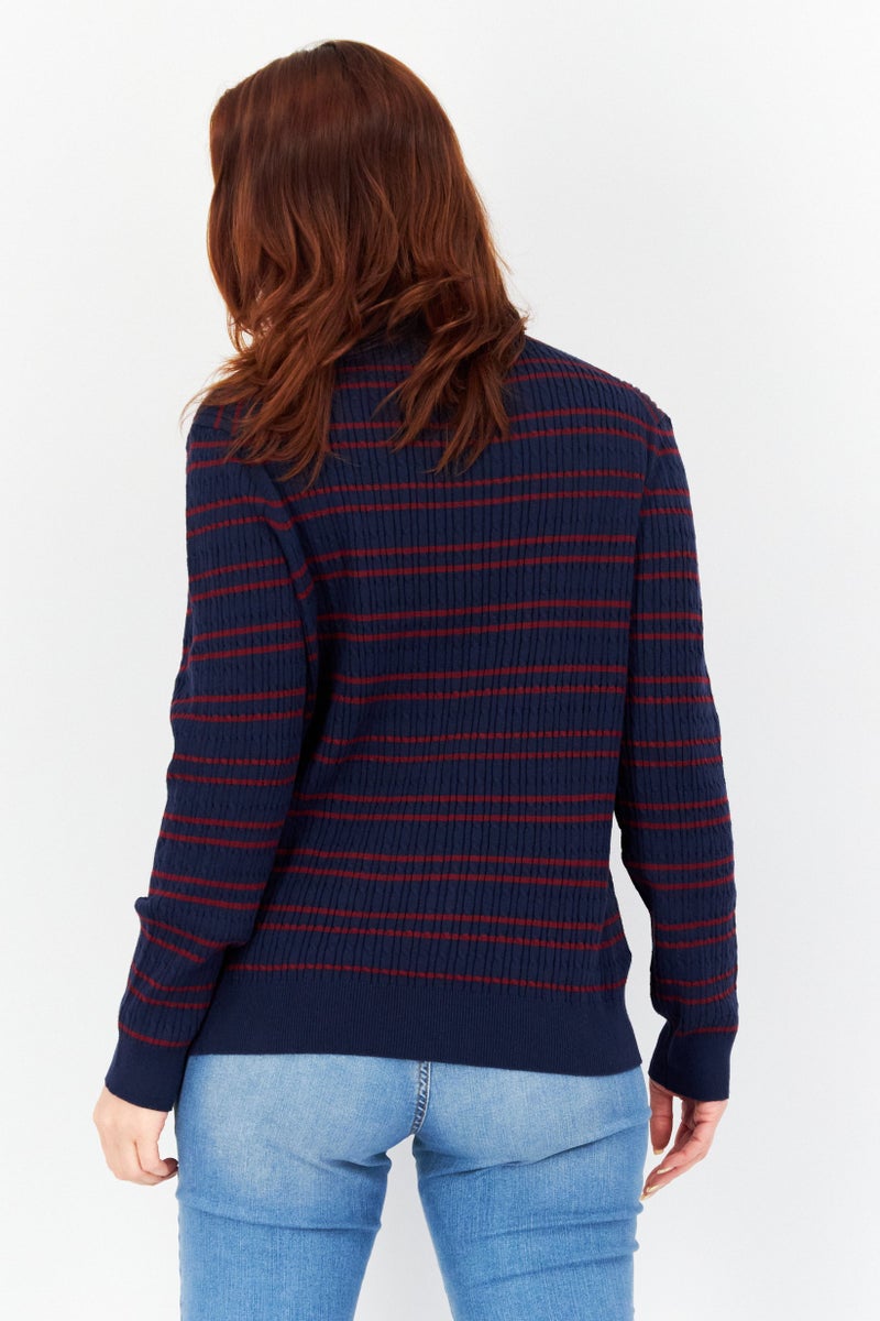 Tchibo سويت شيرت نسائي بأكمام طويلة وياقة دائرية، مخطط، Navy - Image 2