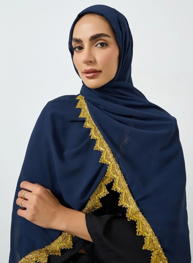 تايك تو حجاب شيفون بحواف دانتيل