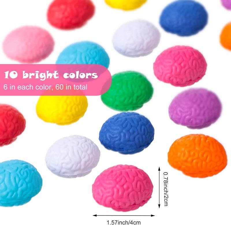 Civaner 60 Pieces Mini Brain Stress Ball Bulk Brain Toy PU Hand Muscle Exercise Pressure Ball for Teens Adults Relieve Stress and Anxiety Prank Improving Grip Strength Object Recognition - Image 2