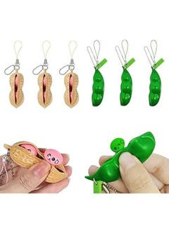 TIBDALA Pea and Peanut Popper Fidget Toys, 6 Pack Funny Facial Expressions Squeeze Bean Peas in a Pod Keychain Green Beans Soybean Stress Relief Toys for Sensory Kids Adults
