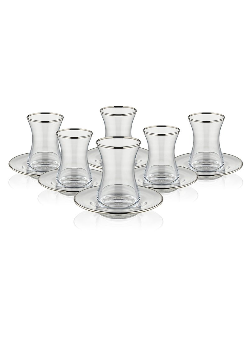 BLACKSTONE Istikana Silver Rim Tea Cup and Saucer 12pc Set Tea Service 6x Cups (100ml) with 6x Saucers  - Image 1