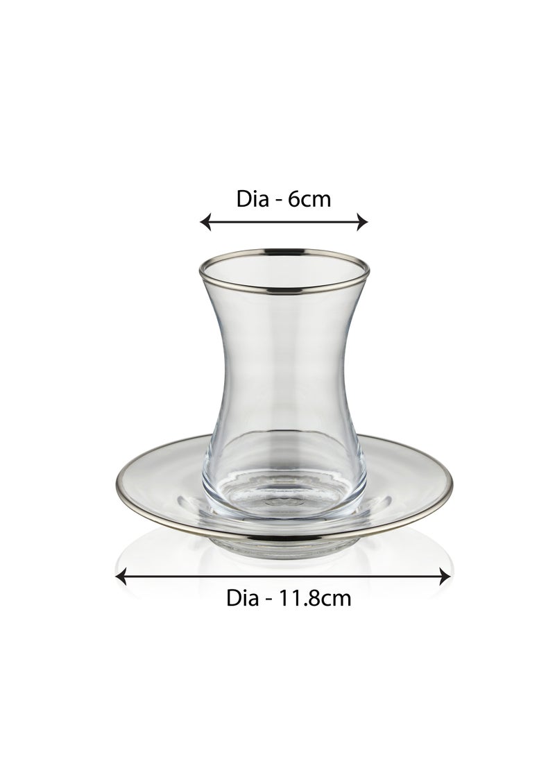 BLACKSTONE Istikana Silver Rim Tea Cup and Saucer 12pc Set Tea Service 6x Cups (100ml) with 6x Saucers  - Image 3