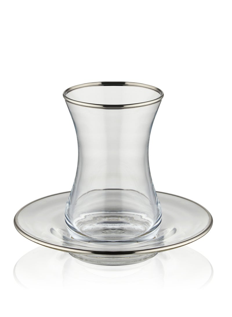 BLACKSTONE Istikana Silver Rim Tea Cup and Saucer 12pc Set Tea Service 6x Cups (100ml) with 6x Saucers  - Image 2