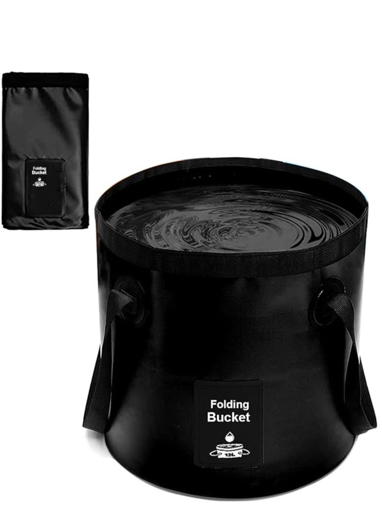 Generic Collapsible Bucket with Handle, Lightweight Folding Water Container, Portable Collapsible Bucket for Fishing, Camping, Hiking, Backpacking, Outdoor Survival, Car Washing Black (12L)  - Image 1