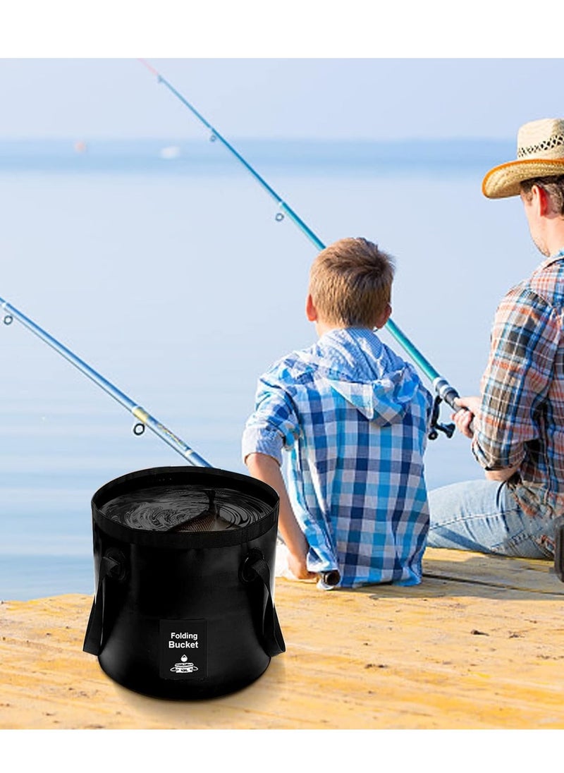 Generic Collapsible Bucket with Handle, Lightweight Folding Water Container, Portable Collapsible Bucket for Fishing, Camping, Hiking, Backpacking, Outdoor Survival, Car Washing Black (12L)  - Image 4