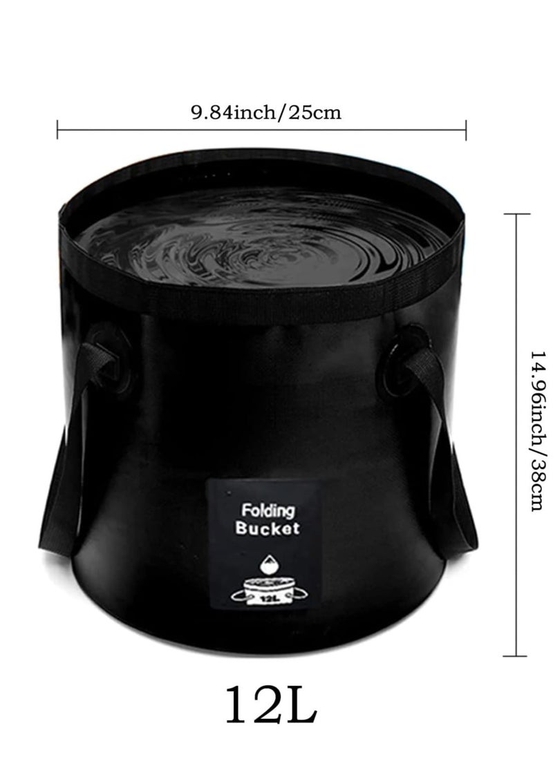Generic Collapsible Bucket with Handle, Lightweight Folding Water Container, Portable Collapsible Bucket for Fishing, Camping, Hiking, Backpacking, Outdoor Survival, Car Washing Black (12L)  - Image 2