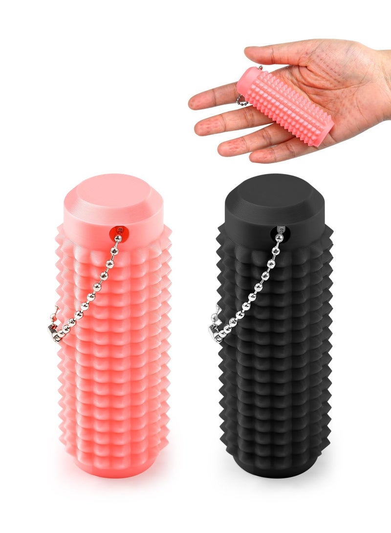 2 Pack Little Ouchies Pain Fidget Toys for Adults & Teens, 3D Printed Keychain Sensory Toy for Stress Relief & Focus, Office Workers Gifts for Men (Black & Pink)  - Image 1