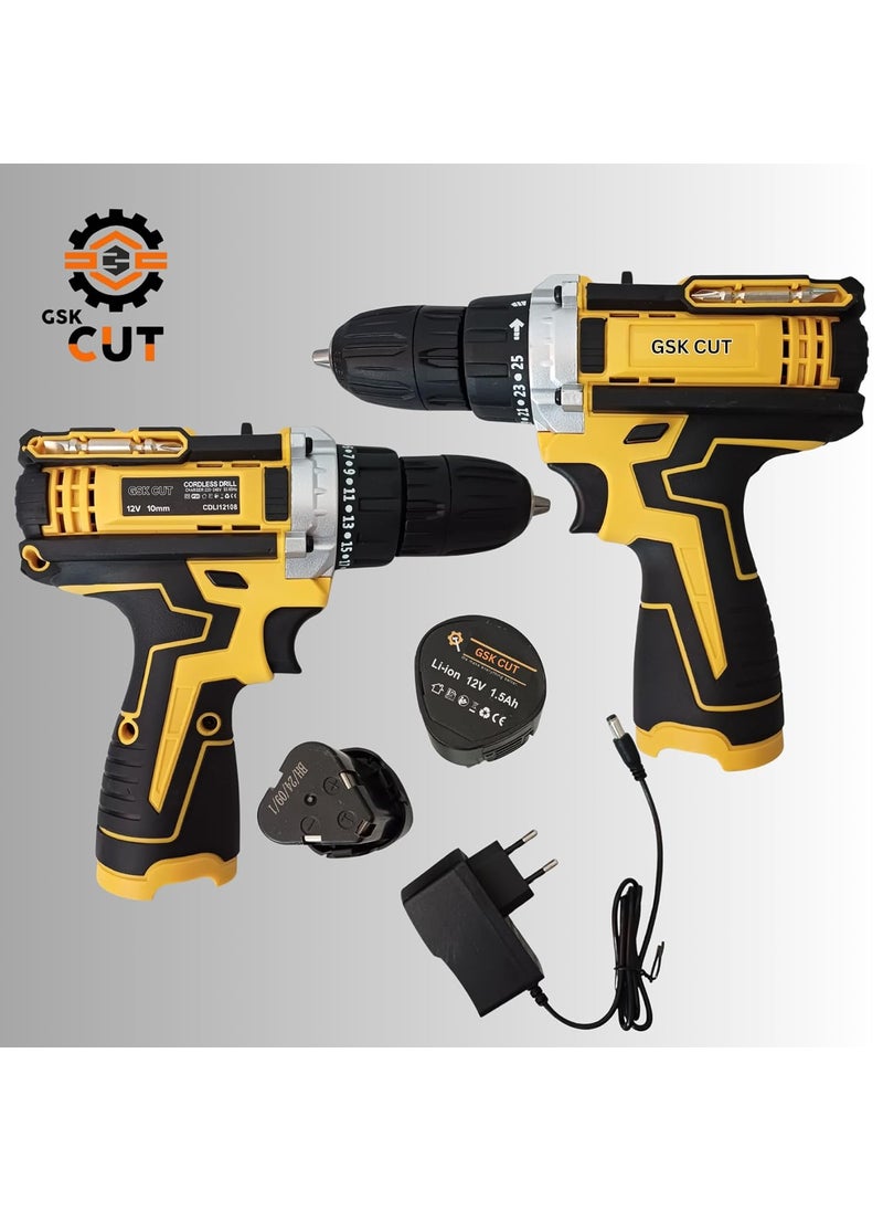 GSK Cut GSK Cut Variable Speed Power Drill Cdli12108 Cordless Drill Screwdriver 15Ah 2 BatCharger 10mm 12V Cordless Drill 10mm Chuck Size  - Image 3