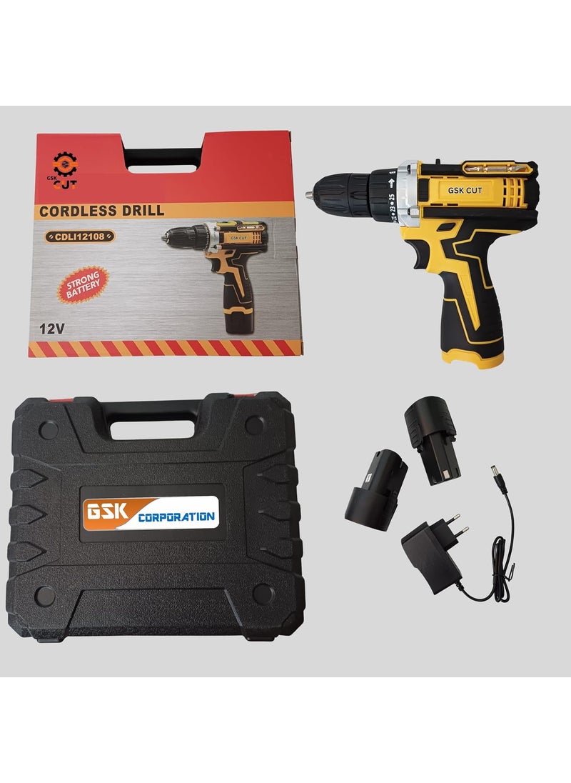 GSK Cut GSK Cut Variable Speed Power Drill Cdli12108 Cordless Drill Screwdriver 15Ah 2 BatCharger 10mm 12V Cordless Drill 10mm Chuck Size  - Image 2