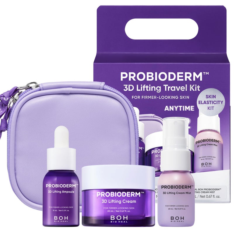 BIOHEAL BOH مجموعة العناية بالبشرة بحجم السفر BIOHEAL BOH Probioderm 3D لرفع البشرة | مجموعة العناية بالبشرة الكورية للتقوية والترطيب، مع أمبول، مرطب للوجه ورذاذ سيروم | أساسيات السفر الصغيرة ومجموعة هدايا للنساء - Image 1