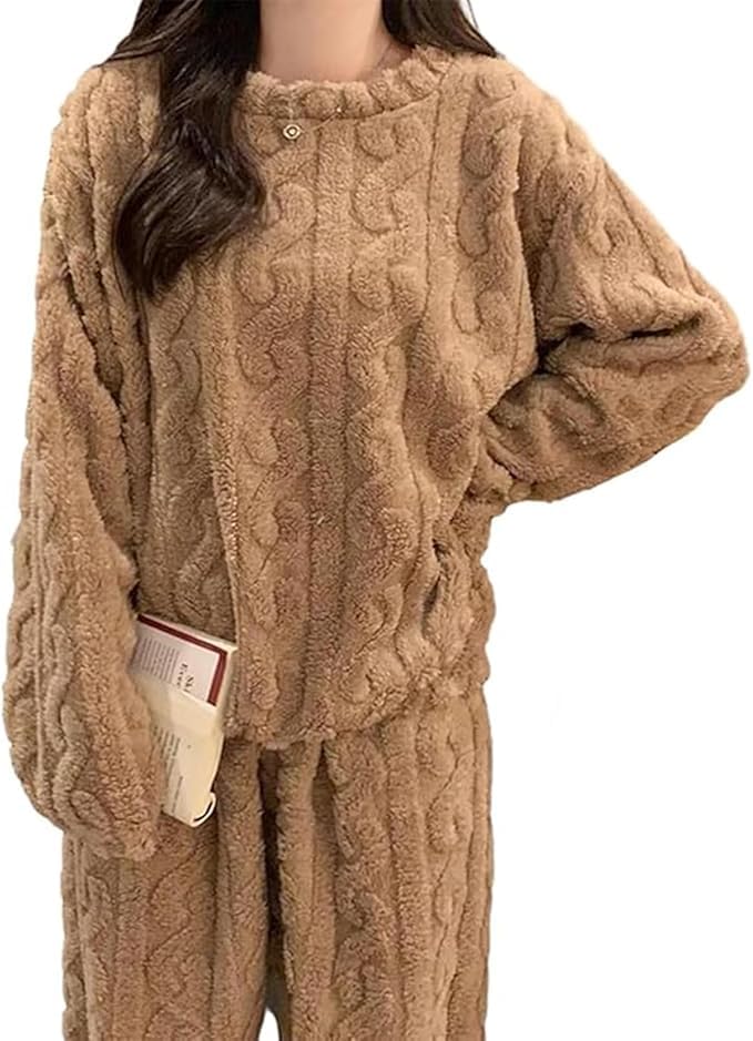 Ukal Men's and Boy's Winter Wool Blend Fleece Velvet Full Length Nightwear Pajama and top Set (Plus Size, Brown, Large) - Image 2