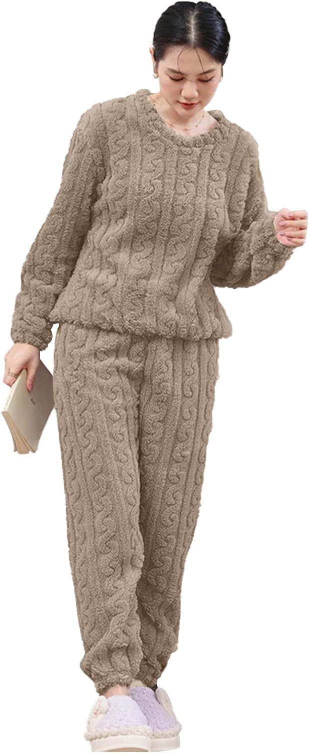 Ukal Men's and Boy's Winter Wool Blend Fleece Velvet Full Length Nightwear Pajama and top Set (Plus Size, Brown, Large) - Image 4