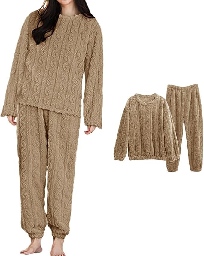 Ukal Men's and Boy's Winter Wool Blend Fleece Velvet Full Length Nightwear Pajama and top Set (Plus Size, Brown, Large) - Image 3