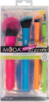 MODA مجموعة فرش مكياج كهربائية كاملة الحجم 5 قطع من مودة رويال لانكنيكيل مع حقيبة تشمل فرشاة بودرة دائرية وفرشاة بلشر مائلة وفرشاة شادر مائلة وفرشاة تلطيف متعددة الألوان نيون - Image 5