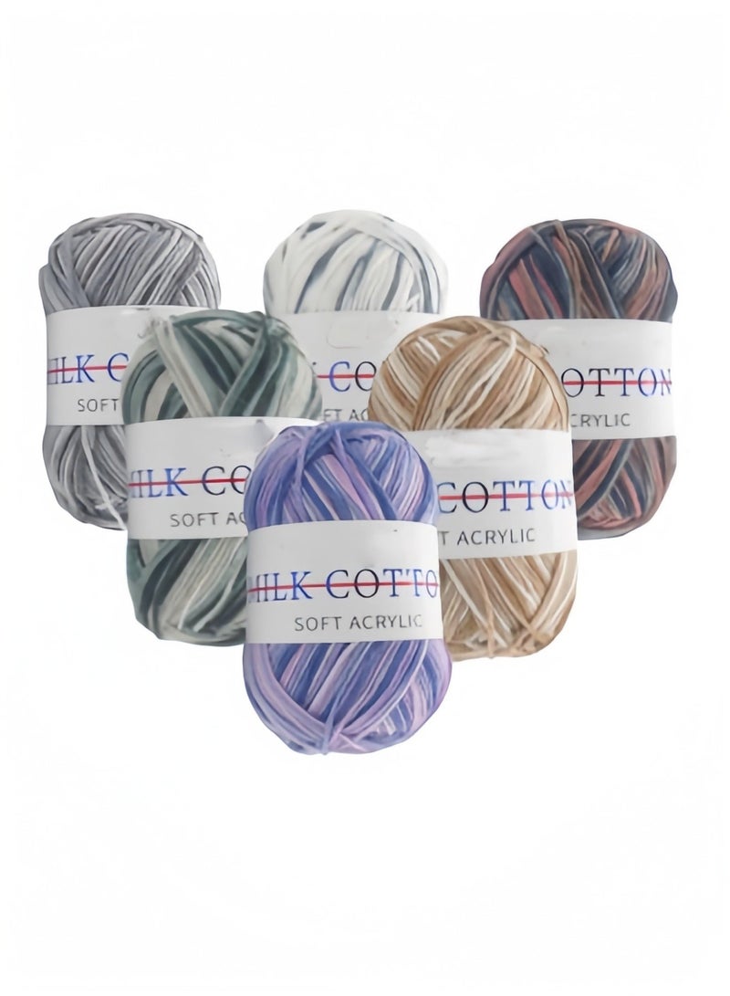 COTTON 6-Pack Soft Acrylic Crochet Yarn Bundle - Gradient Colors (50g Each) | Silk Cotton Feel, Anti-Pilling, for Baby Clothes, Amigurumi, Knitting & Crafts - Image 1