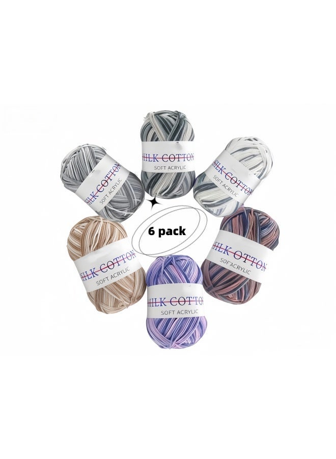 COTTON 6-Pack Soft Acrylic Crochet Yarn Bundle - Gradient Colors (50g Each) | Silk Cotton Feel, Anti-Pilling, for Baby Clothes, Amigurumi, Knitting & Crafts - Image 3