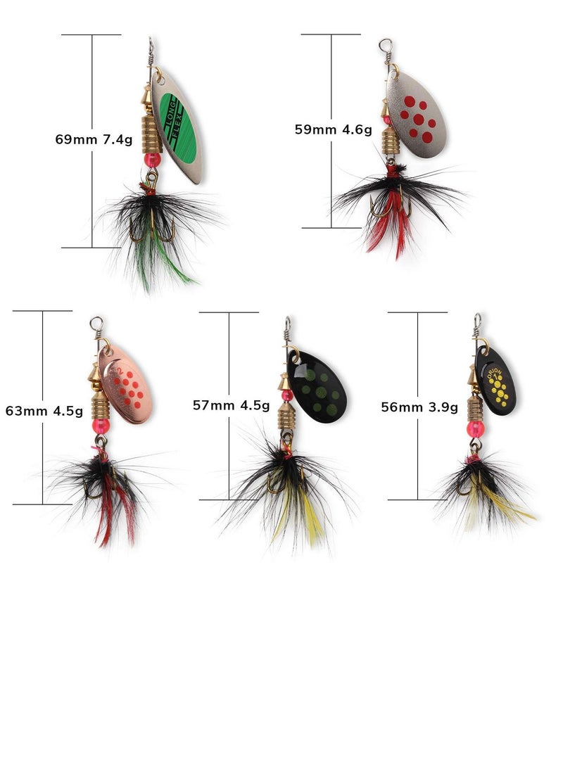 SYOSI Fishing Lure Spinnerbait, 10 Pcs Bass Trout Salmon Hard Metal Spinner Baits Kit with Tackle Boxes, Portable Spinner Baits for Saltwater Freshwater Bass Trout Salmon Crappies Perch Fishing  - Image 5