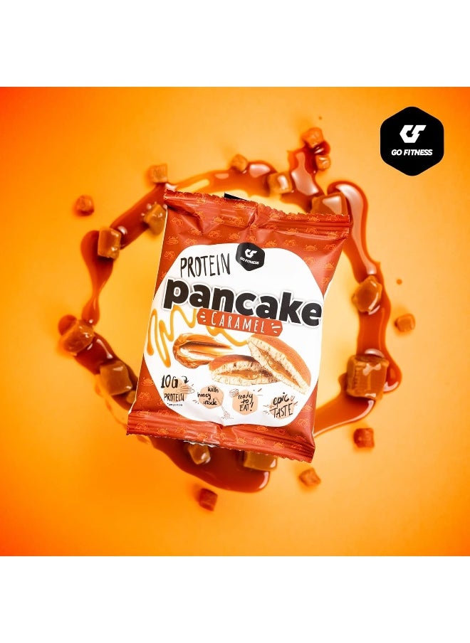 Go Fitness - Go Fitness 12 Protein Pancakes - High Protein Snack, Freshly Baked & Extremely Delicious - Protein Bar Alternative with 10 g Protein Per Pancake (Caramel) - Image 1