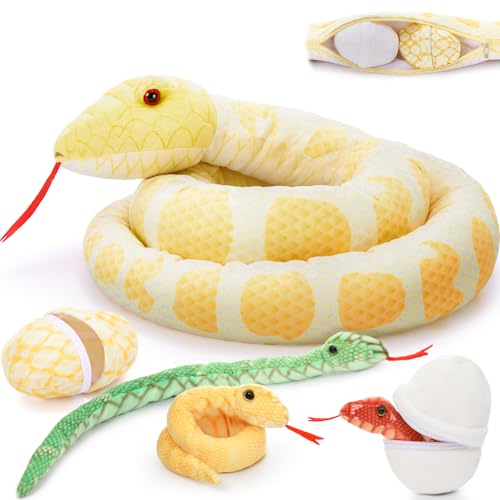 Tezituor Giant Stuffed Snake Plush Yellow Snake Stuffed Animal with 3 Babies  2 Eggs80 Long Boa Constrictor Toys for Boys Girls Birthday Gifts - Image 1