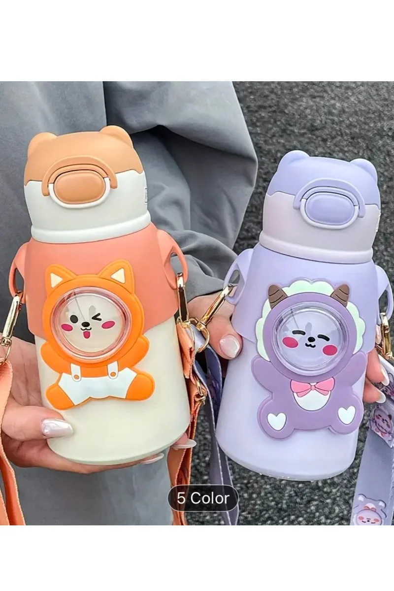 Mobcos Mobcos Cute Cartoon Kids Water Bottle with Straw and Adjustable Strap Food Grade Tritan One-Click Open Portable Leak Proof Insulated BPA Free For Kids Girls School Travel 500ml