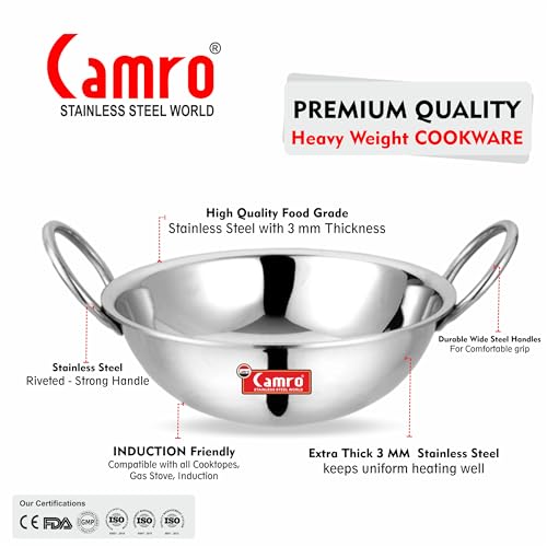 Camro Triply Round Bottom Kadhai (16 No, 5 Liters) | Gas Stove Compatible | Dishwasher Safe | DryVeg Hold Handles, Induction Friendly & Gas Ready, 6-Year Warranty - Image 3