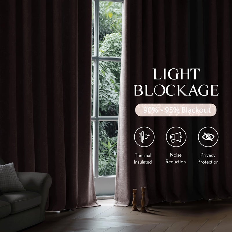 Beauoop Pink Floral Jacquard Blackout Curtains 84 Inches Long 2 Panels for Living Room Bedroom Chenille Flower Room Darkening Thermal Insulated Soundproof Grommet Window Drapes, 52x84 Set of 2 - Image 2