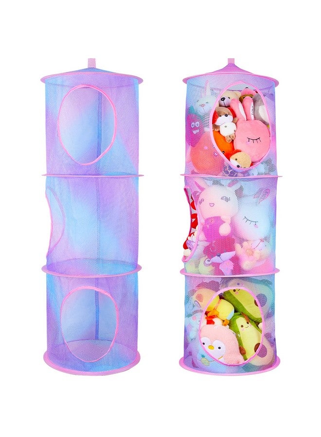 Basumee Hanging Stuffed Animal Storage Nets 3 Tier Hammock Organizer For Kids' Rooms, Blue And Purple - Image 1