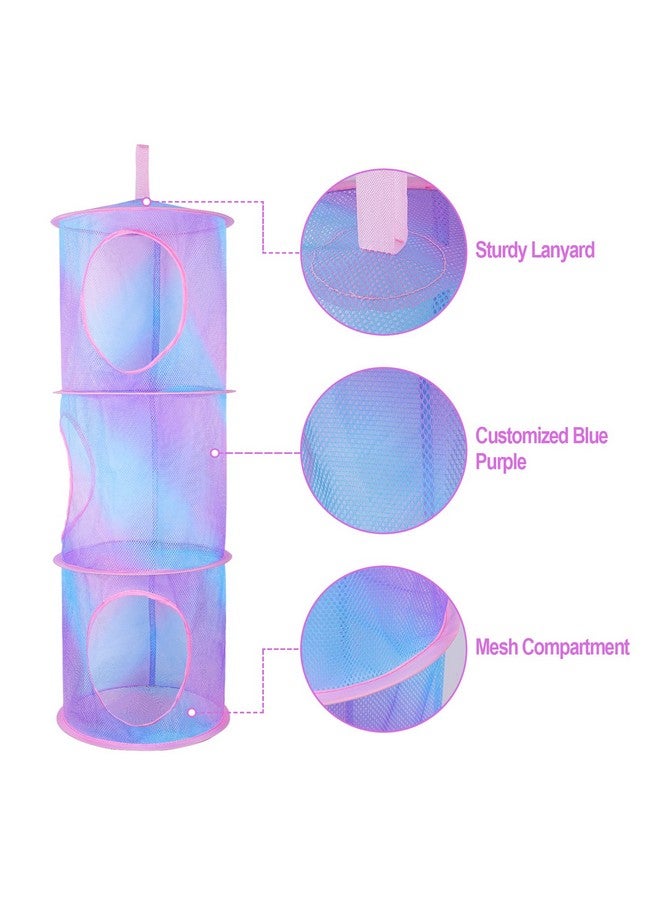 Basumee Hanging Stuffed Animal Storage Nets 3 Tier Hammock Organizer For Kids' Rooms, Blue And Purple - Image 3