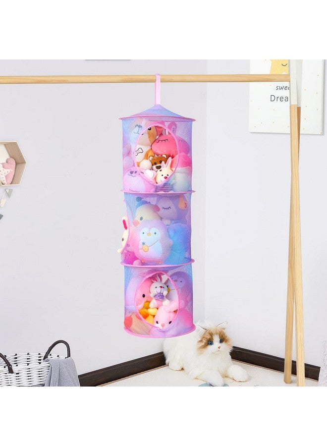 Basumee Hanging Stuffed Animal Storage Nets 3 Tier Hammock Organizer For Kids' Rooms, Blue And Purple - Image 5