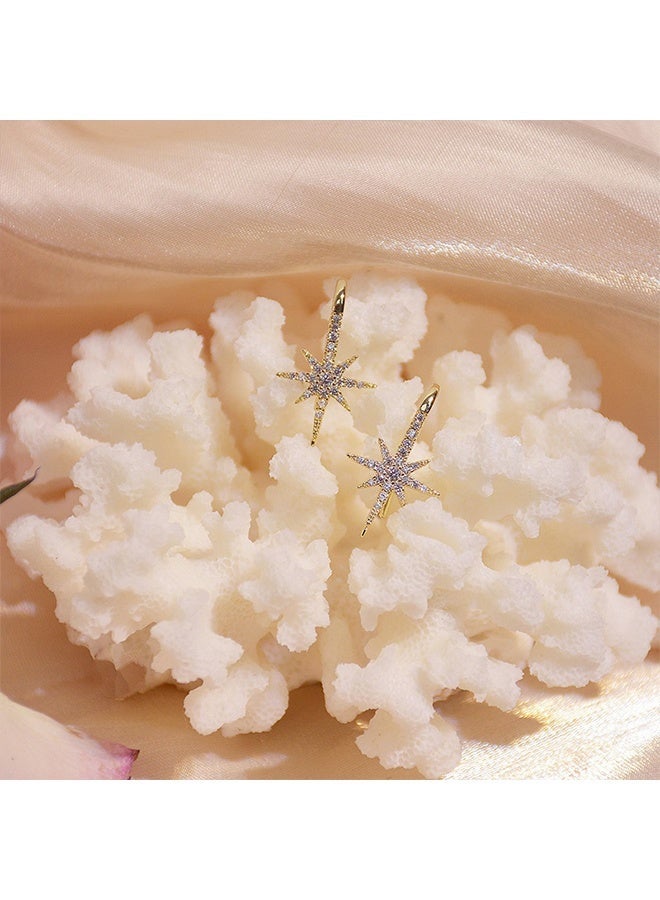 YJ New Luxury Mixed Metal Earrings, Star-Shaped Earrings, Set with Platinum Crystals, Suitable for Women - Image 2