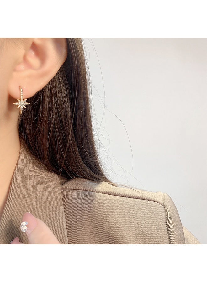 YJ New Luxury Mixed Metal Earrings, Star-Shaped Earrings, Set with Platinum Crystals, Suitable for Women - Image 3