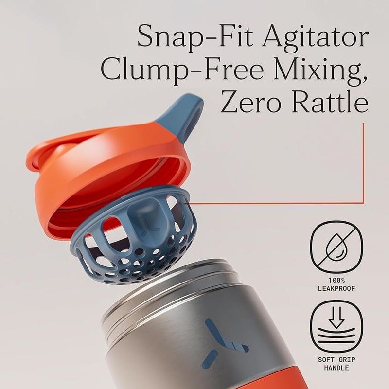 PROMIXX Pursuit Stainless Steel Shaker Bottle - 26oz Lightweight Metal Protein Mixer with Snap-Fit Agitator for Smooth Shakes - Leak-Proof Gym Shaker Cup for Fitness & Travel - Burnt Orange - Image 3