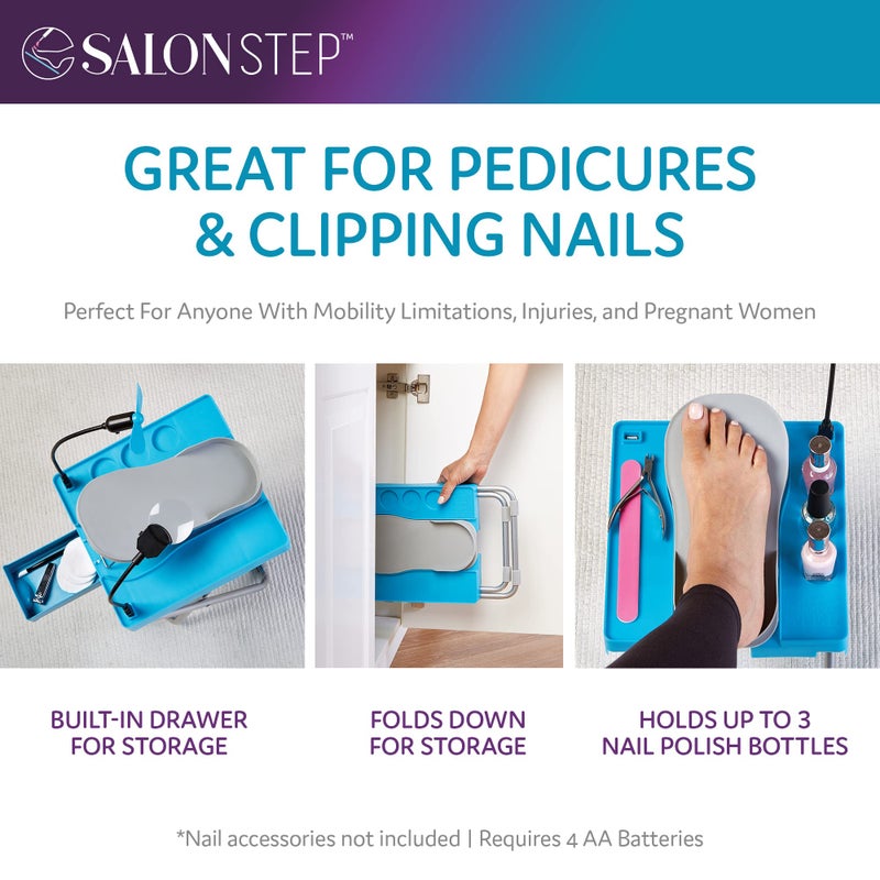 Salon Step The Beauty Footrest for Easy at-Home Pedicures, Treat Your Feet, No More Bending or Stretching with LED Magnifier, Drying Fan, Adjustable Foot Rest, Non-Slip Sturdy Legs & Built-in Storage - Image 3