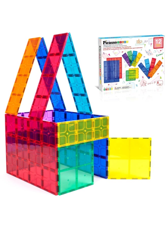 PicassoTiles Picasso Magnetic Tiles Large Stabilizer Combo Set 12-pieces - Image 1