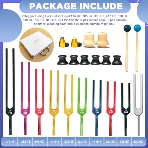 TENFLY Solfeggio Tuning Fork Set - 10 Tuning Forks Perfect for DNA Healing, Chakra, Sound Therapy, Multicolour, with Exquisite Aluminum Gift Box (174 Hz, 285 Hz, 396 Hz, 417 Hz, 432Hz, 528 Hz etc) - Image 2