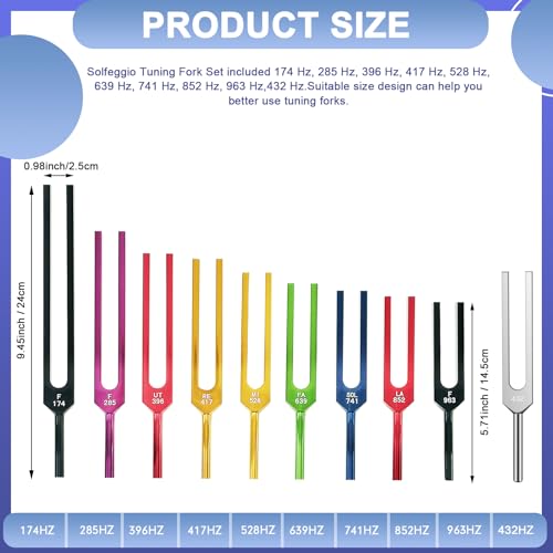 TENFLY Solfeggio Tuning Fork Set - 10 Tuning Forks Perfect for DNA Healing, Chakra, Sound Therapy, Multicolour, with Exquisite Aluminum Gift Box (174 Hz, 285 Hz, 396 Hz, 417 Hz, 432Hz, 528 Hz etc) - Image 4