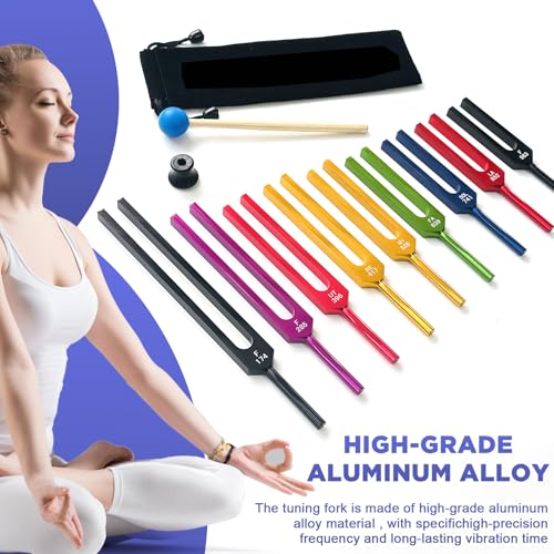TENFLY Solfeggio Tuning Fork Set - 10 Tuning Forks Perfect for DNA Healing, Chakra, Sound Therapy, Multicolour, with Exquisite Aluminum Gift Box (174 Hz, 285 Hz, 396 Hz, 417 Hz, 432Hz, 528 Hz etc) - Image 5