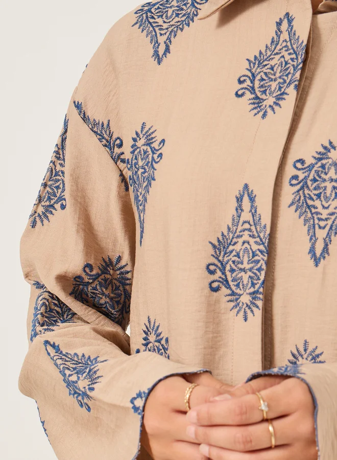 Styli Embroidered Spread Collar Regular Fit Shirt