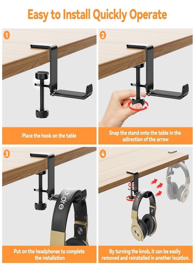 Yocice Headphone Hanger Holder Stand -Under Desk Headphone Hanger， Headset Hook Holder with Foldable，Space-Saving Aluminum Stand with Universal Fit for Gaming PC Accessories (Black-1PCS) - Image 5