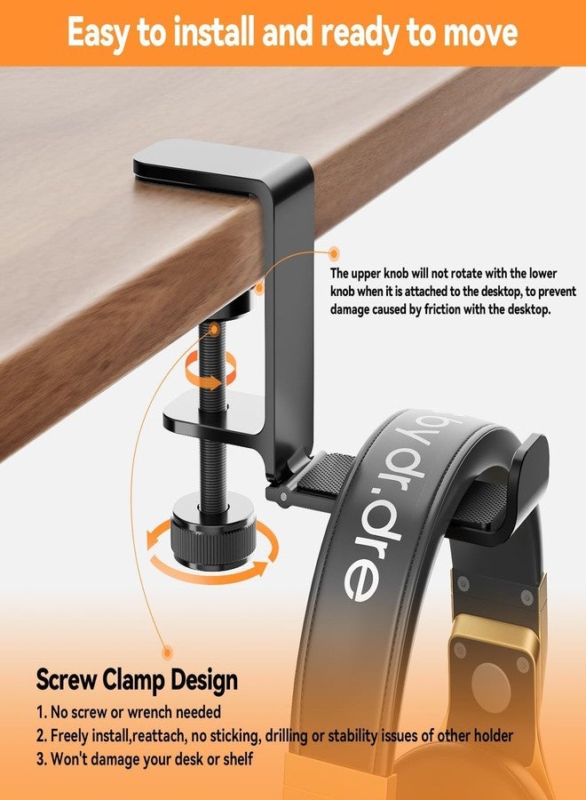 Yocice Headphone Hanger Holder Stand -Under Desk Headphone Hanger， Headset Hook Holder with Foldable，Space-Saving Aluminum Stand with Universal Fit for Gaming PC Accessories (Black-1PCS) - Image 2